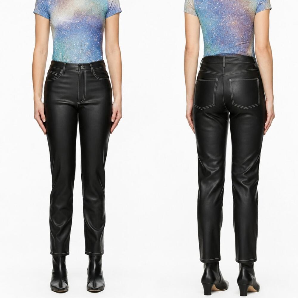 STAUD Women's Black Elliot Faux-Leather Pants size 6